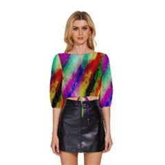 Colorful Abstract Paint Splats Background Mid Sleeve Drawstring Hem Top