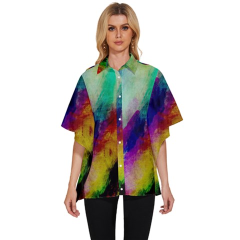 Colorful Abstract Paint Splats Background Women s Batwing Button Up Shirt by Proyonanggan