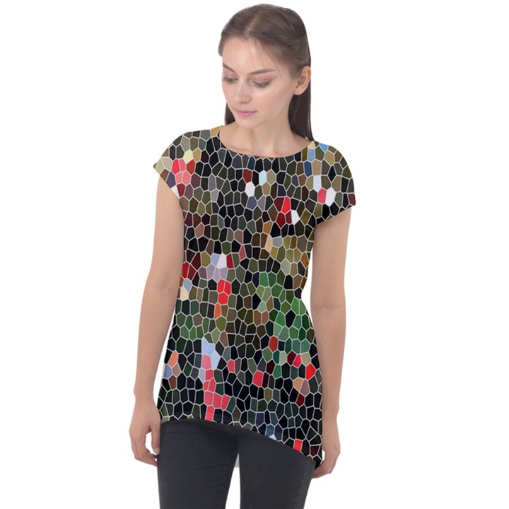 Colorful Abstract Background Cap Sleeve High Low Top