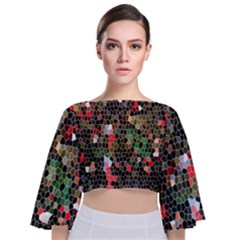 Colorful Abstract Background Tie Back Butterfly Sleeve Chiffon Top by Proyonanggan