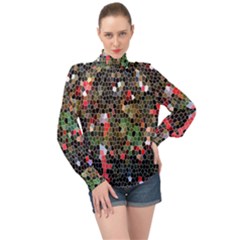 Colorful Abstract Background High Neck Long Sleeve Chiffon Top by Proyonanggan