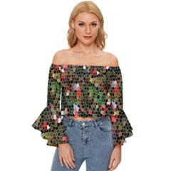 Colorful Abstract Background Off Shoulder Flutter Bell Sleeve Top by Proyonanggan