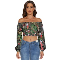 Colorful Abstract Background Long Sleeve Crinkled Weave Crop Top by Proyonanggan