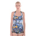 Colorful Aquatic Life Wall Mural Boyleg Halter Swimsuit  View1