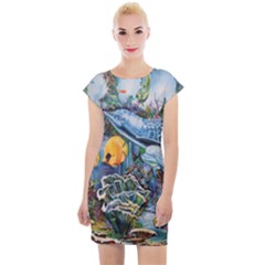 Colorful Aquatic Life Wall Mural Cap Sleeve Bodycon Dress by Proyonanggan