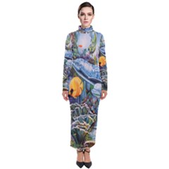 Colorful Aquatic Life Wall Mural Turtleneck Maxi Dress by Proyonanggan