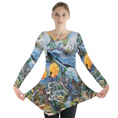 Colorful Aquatic Life Wall Mural Long Sleeve Tunic  by Proyonanggan