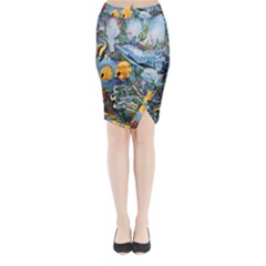 Colorful Aquatic Life Wall Mural Midi Wrap Pencil Skirt by Proyonanggan