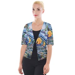 Colorful Aquatic Life Wall Mural Cropped Button Cardigan by Proyonanggan