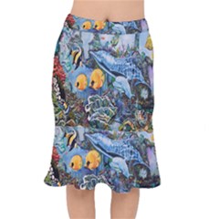 Colorful Aquatic Life Wall Mural Short Mermaid Skirt by Proyonanggan