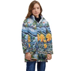 Colorful Aquatic Life Wall Mural Kids  Hooded Longline Puffer Jacket by Proyonanggan