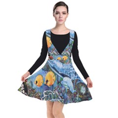 Colorful Aquatic Life Wall Mural Plunge Pinafore Dress