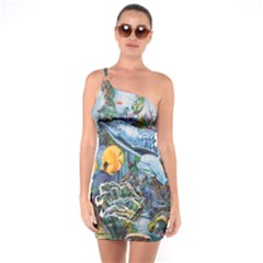 Colorful Aquatic Life Wall Mural One Shoulder Ring Trim Bodycon Dress by Proyonanggan