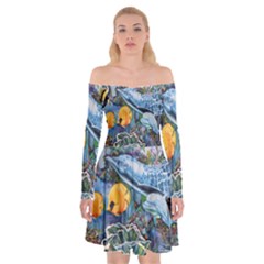 Colorful Aquatic Life Wall Mural Off Shoulder Skater Dress by Proyonanggan