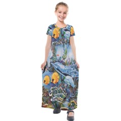 Colorful Aquatic Life Wall Mural Kids  Short Sleeve Maxi Dress by Proyonanggan