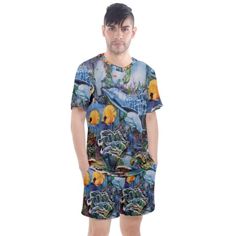 Colorful Aquatic Life Wall Mural Men s Mesh Tee And Shorts Set by Proyonanggan