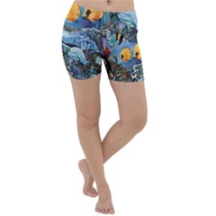 Colorful Aquatic Life Wall Mural Lightweight Velour Yoga Shorts by Proyonanggan