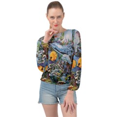 Colorful Aquatic Life Wall Mural Banded Bottom Chiffon Top by Proyonanggan