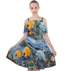 Colorful Aquatic Life Wall Mural Cut Out Shoulders Chiffon Dress by Proyonanggan