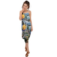 Colorful Aquatic Life Wall Mural Waist Tie Cover Up Chiffon Dress by Proyonanggan