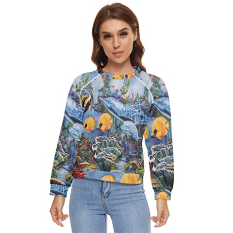 Colorful Aquatic Life Wall Mural Women s Long Sleeve Raglan Tee by Proyonanggan