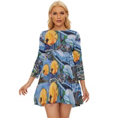 Colorful Aquatic Life Wall Mural Long Sleeve Babydoll Dress by Proyonanggan