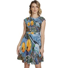 Colorful Aquatic Life Wall Mural Cap Sleeve High Waist Dress by Proyonanggan