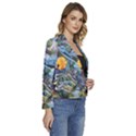 Colorful Aquatic Life Wall Mural Women s Long Sleeve Revers Collar Cropped Jacket View3