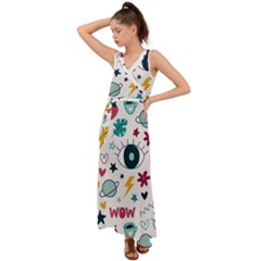 Love Pattern V-neck Chiffon Maxi Dress by Proyonanggan