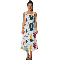 Love Pattern Square Neckline Tiered Midi Dress