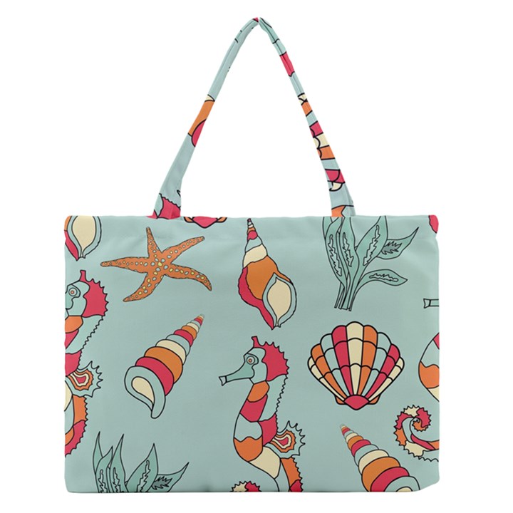 Seahorse Seashell Starfish Shell Zipper Medium Tote Bag