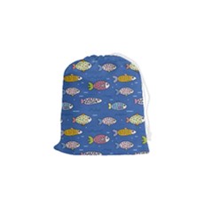 Sea Fish Blue Submarine Animal Drawstring Pouch (small) by Proyonanggan