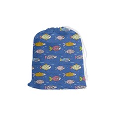 Sea Fish Blue Submarine Animal Drawstring Pouch (medium) by Proyonanggan