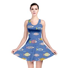 Sea Fish Blue Submarine Animal Reversible Skater Dress by Proyonanggan