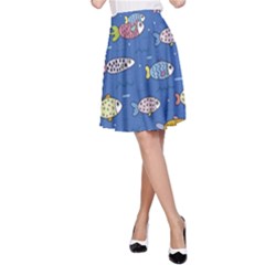 Sea Fish Blue Submarine Animal A-line Skirt by Proyonanggan