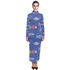 Sea Fish Blue Submarine Animal Turtleneck Maxi Dress by Proyonanggan