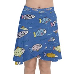 Sea Fish Blue Submarine Animal Chiffon Wrap Front Skirt by Proyonanggan