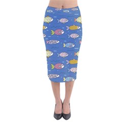 Sea Fish Blue Submarine Animal Velvet Midi Pencil Skirt by Proyonanggan