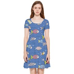 Sea Fish Blue Submarine Animal Inside Out Cap Sleeve Dress