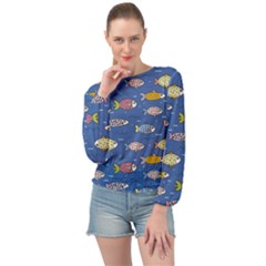 Sea Fish Blue Submarine Animal Banded Bottom Chiffon Top by Proyonanggan