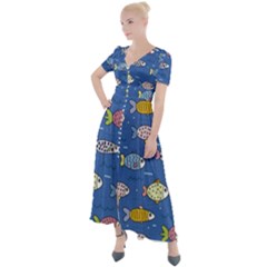 Sea Fish Blue Submarine Animal Button Up Short Sleeve Maxi Dress by Proyonanggan