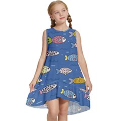 Sea Fish Blue Submarine Animal Kids  Frill Swing Dress by Proyonanggan