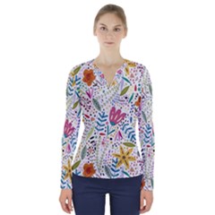 Flowers Nature Wallpaper Background V-neck Long Sleeve Top