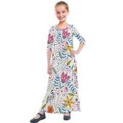 Flowers Nature Wallpaper Background Kids  Quarter Sleeve Maxi Dress