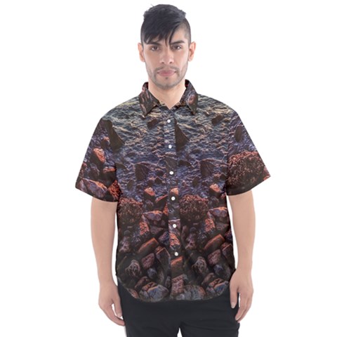 Twilight Treasures: Rocky Beachscape  Men s Short Sleeve Shirt by dflcprintsclothing