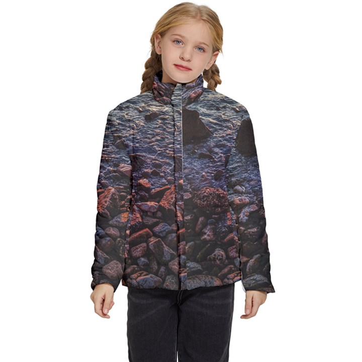 Twilight Treasures: Rocky Beachscape  Kids  Puffer Bubble Jacket Coat