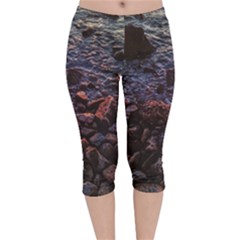 Twilight Treasures: Rocky Beachscape  Velvet Capri Leggings  by dflcprintsclothing