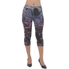 Twilight Treasures: Rocky Beachscape  Lightweight Velour Capri Leggings  by dflcprintsclothing