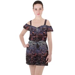 Twilight Treasures: Rocky Beachscape  Ruffle Cut Out Chiffon Playsuit by dflcprintsclothing