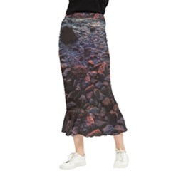 Twilight Treasures: Rocky Beachscape  Maxi Fishtail Chiffon Skirt